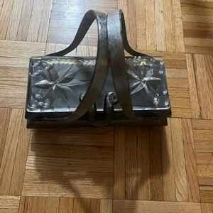 Rialto Clear Cut Crystal Top Metal Handle Clutch - Silver Trim